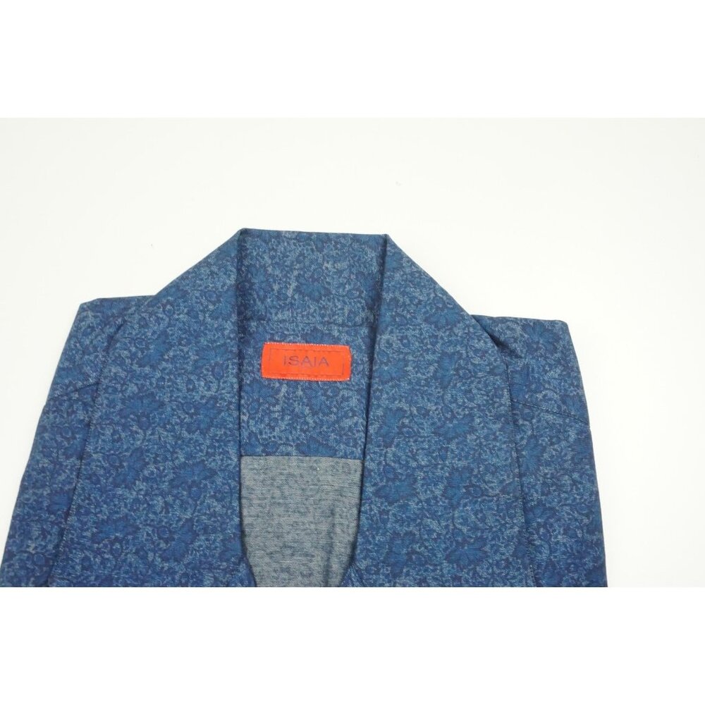 Isaia Napoli Cobalt Blue Floral Short Sleeve Cotton Dress Shirt 15.5/39 NEW - Picture 2 of 4